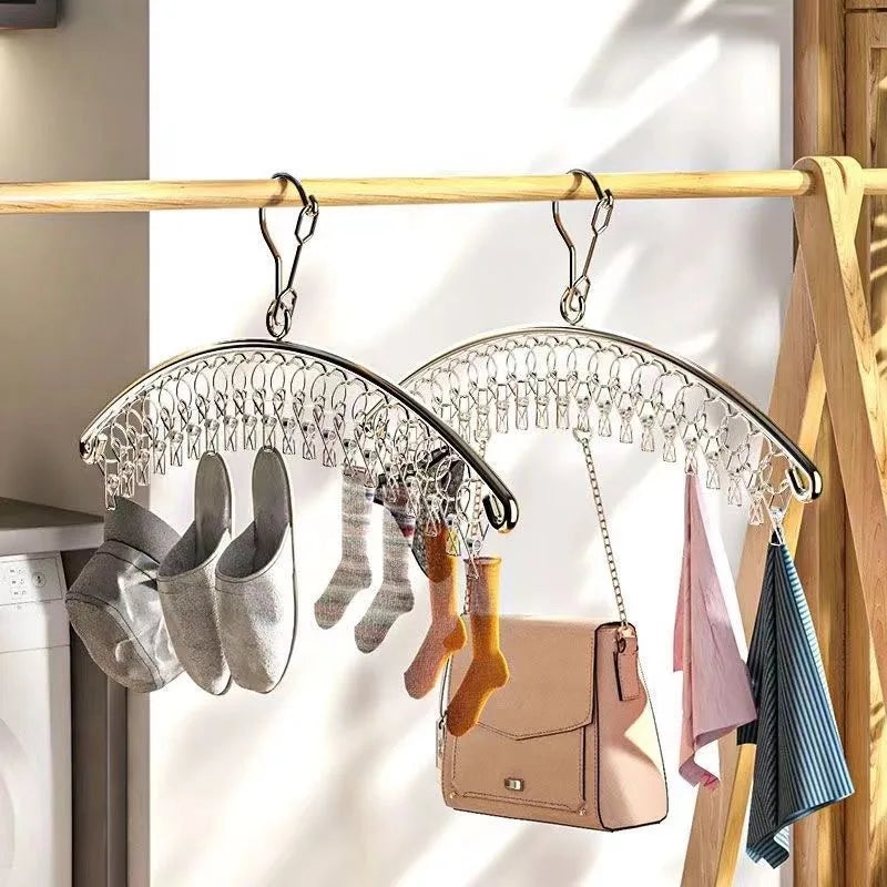 Cabide de aço com clipes  - Sua roupas alinhadas e à prova de vento